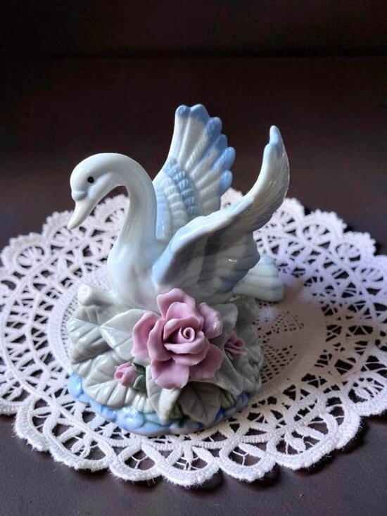 K'S Collection Other - Porcelain Swan Figurine With Pink Roses & Blue Accents By Ks Collection - 5" X 3